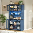 thumbnail image 1 of 70.9" Rustic Kitchen Pantry Storage Cabinet - LED Lights, Power Outlet, Wine Rack & Shelves with Doors for Dining Room,Navy Blue, 1 of 27