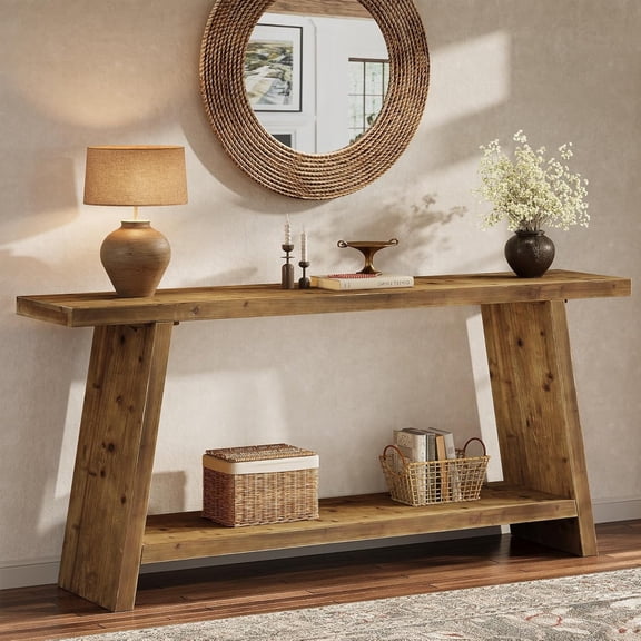 70.9" Solid Wood Entryway Table, Narrow Long Sofa Table Behind Couch for Living Room, Brown
