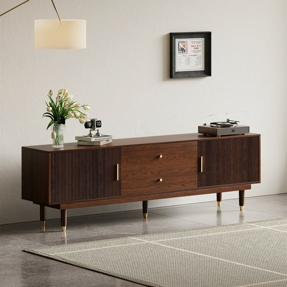 siu want 70.9" Walnut TV Stand for 75" TVs - Modern Entertainment Center with 2 Cabinets & 2 Drawers, Mid-Century Media Console for Living Room/Bedroom