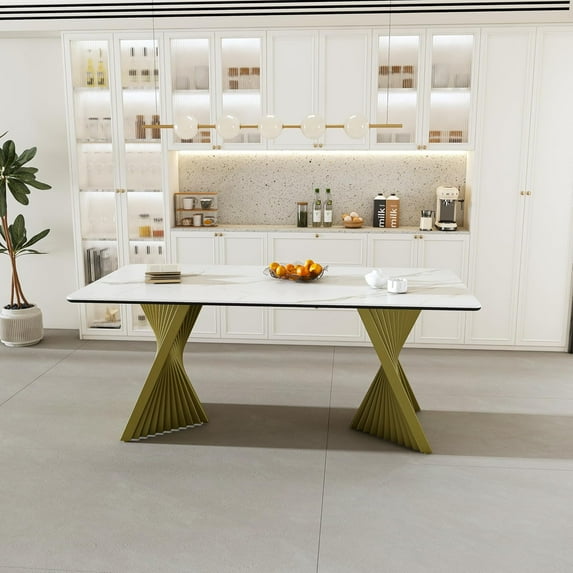 70.9" White Modern Dining Table Set w/ Steel Base | Space-Saving Design for Homes/Apartments(only Table)