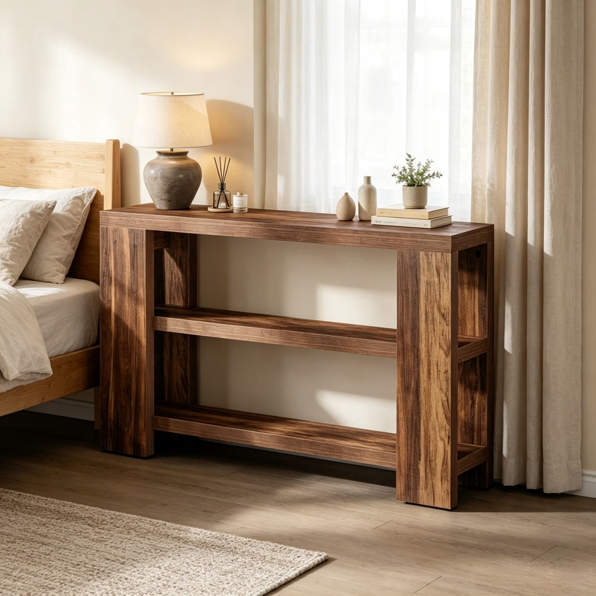 70.9 in Wooden 3-Tier Console Table, Rustic Farmhouse Sofa Table for Entryway & Hallway