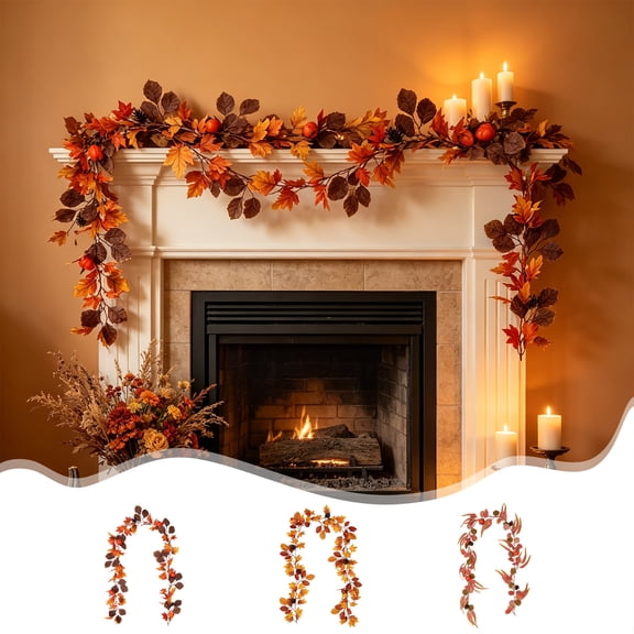 70.9 inch Fall Artificial Maple Leaf Pumpkin Vine, Halloween Thanksgiving Hanging Foliage Garland, Harvest Season Home Door Decor, Realistic Simulated Leaves for Indoor Outdoor Holiday, A