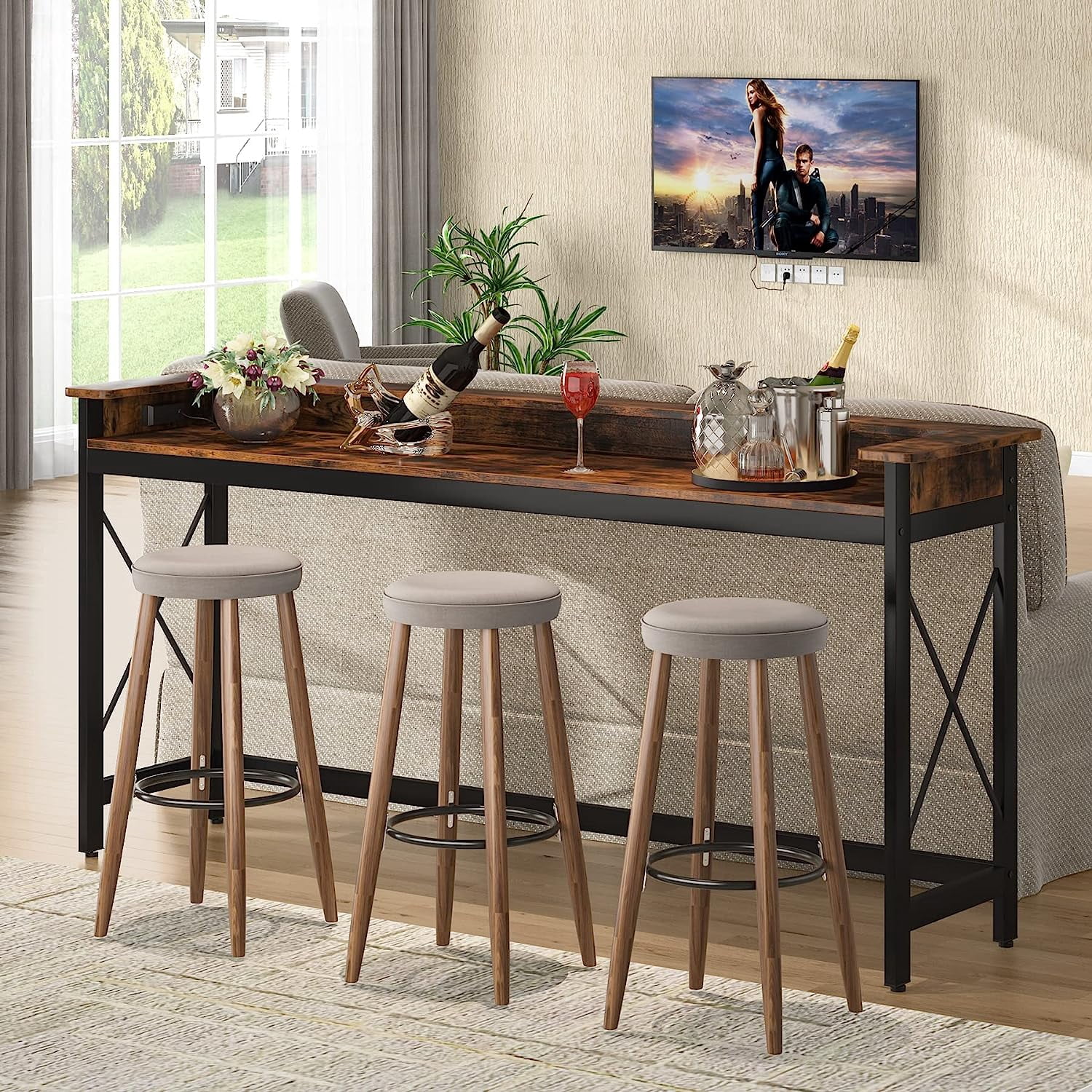 70.9 inch Long Sofa Console Table with Outlets Charging Station Narrow ...