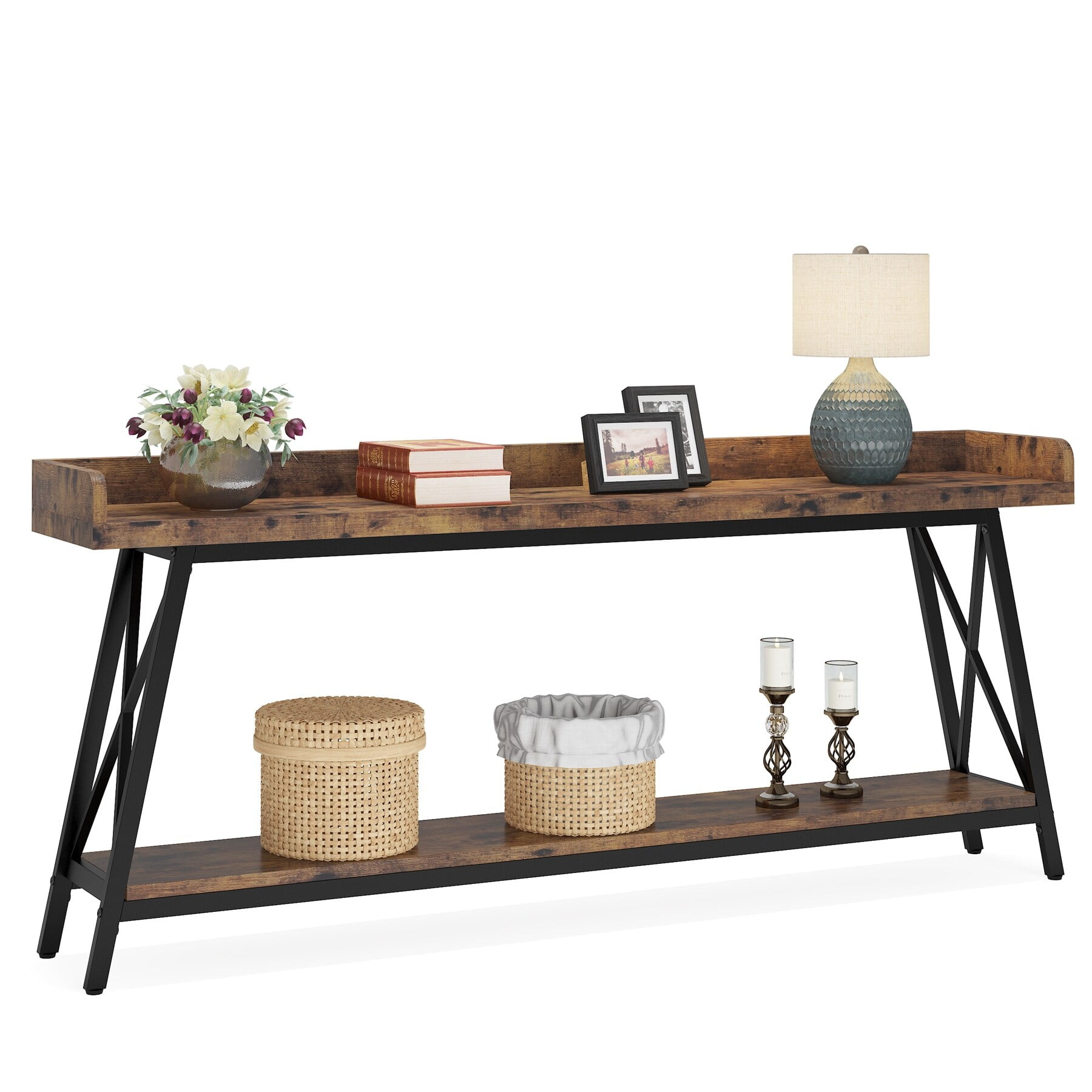 70.9 inch Long and Narrow Console Table Behind Sofa Couch, Rustic Brown