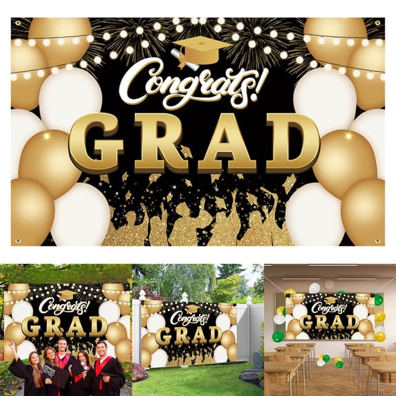 70*90 Inches Graduation Party Decorations, Black Gold Congrats Grad Class of 2026 Backdrop Banner For Photo Booth 2026 Graduation Party Decorations Large Sign Wall Decorations Photography Background