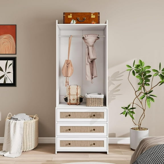 LFGUIZO 70.98" Tall, and Simple Style Hall Tree, Hanging Pole and 3 Drawers, Entrance Passage Clothes Hanger, Entrance Passage, Corridor, White