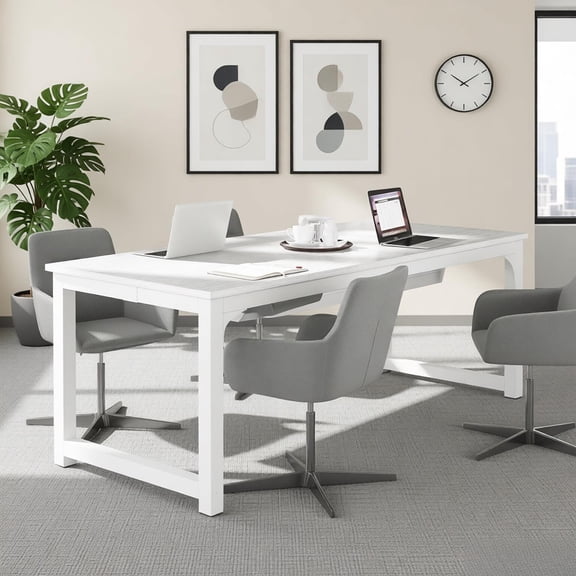 70.9in Large Computer Desk Executive Office Table with Spacious Work Surface E1 Particle Board Metal Frame 2x2in Thick Legs Triangular Welding for Home Office Conference Room Gaming Study White Brown