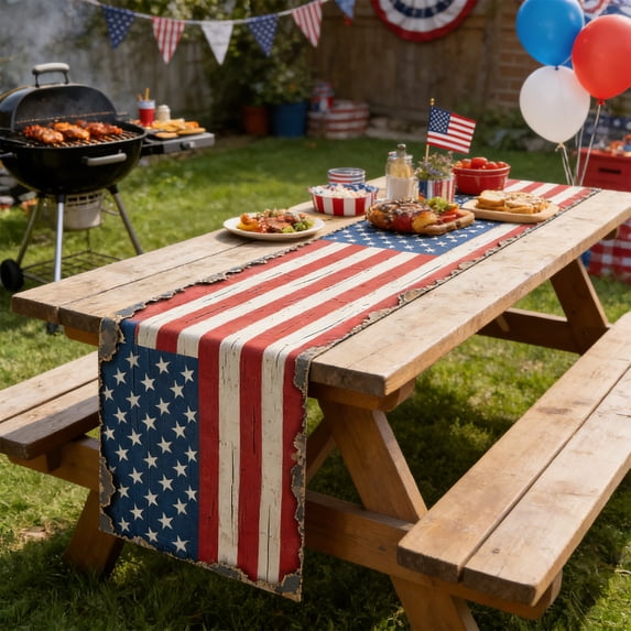 70.9x13 Inch Patriotic Polyester Table Runner, Red White Blue American ...