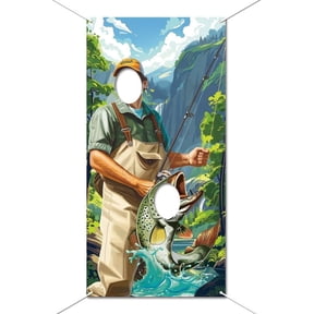 70.9x35.4 Inch Fishing Man Fish Mouth Face Photo Background Large Fabric Fishing Background Decor Fishing Birthday Photography Backdrop Props for DIY