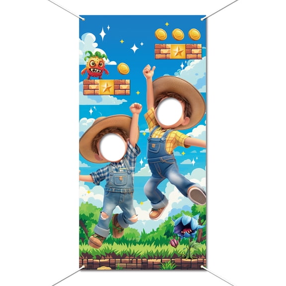 70.9x35.4 Inch Game Brothers Photo Backdrop Cartoon Brothers Photography Background Party Decorations Cute Brother Game Backdrop for Campus