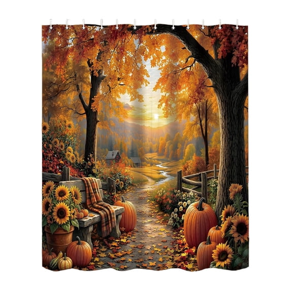 70.9x59.1 Inch Waterproof Fabric Spooky Halloween Fall Shower Curtain With Hooks, Autumn Themed Holiday Bath Curtain, Decorative Bathroom Curtain Set For Bathtub Home Decor