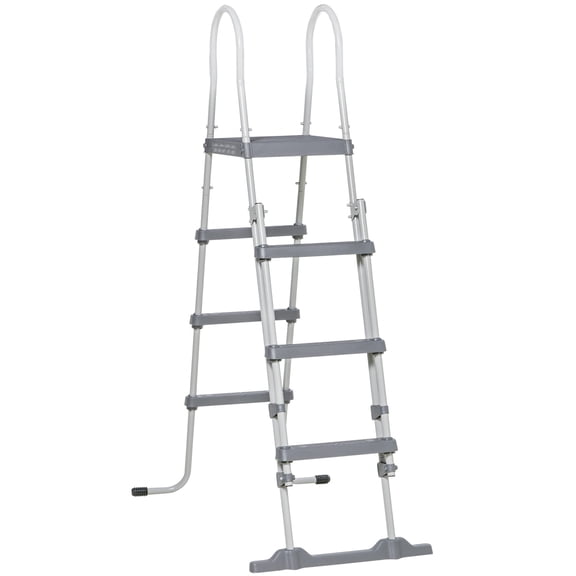 70 Above Ground Pool Ladder with Non-Slip Steps and Rounded Handrails for 48 Pool Wall, A-Frame Deck Ladder with Lockable Entry, Grey Steel