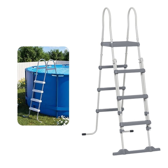 70" Above Ground Swimming Pool Ladder  A-Frame Deck Ladder with Top Platform, Non-Slip Steps & Rounded Handrails for 48" Pool Wall Height, Gray