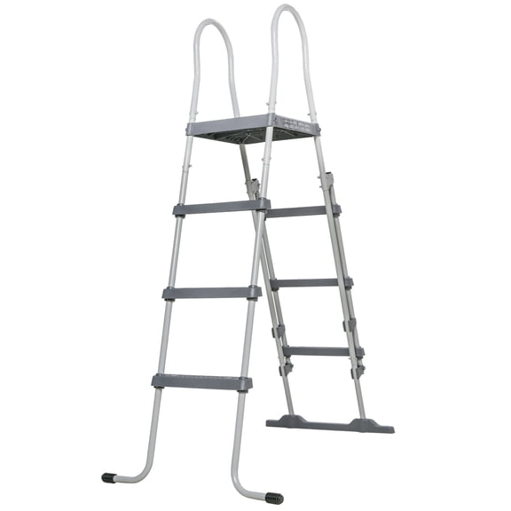 70" Above Ground Swimming Pool Ladder, A-Frame Deck Ladder with Top Platform, Non-Slip Steps & Rounded Handrails for 48" Pool Wall Height, Gray