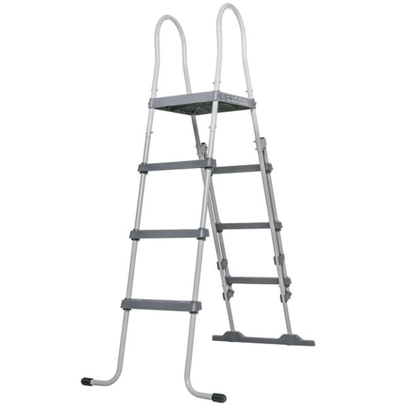 70" Above Ground Swimming Pool Ladder, A-Frame Deck Ladder with Top Platform, Non-slip Steps & Rounded Handrails for 48" Pool Wall Height, Gray