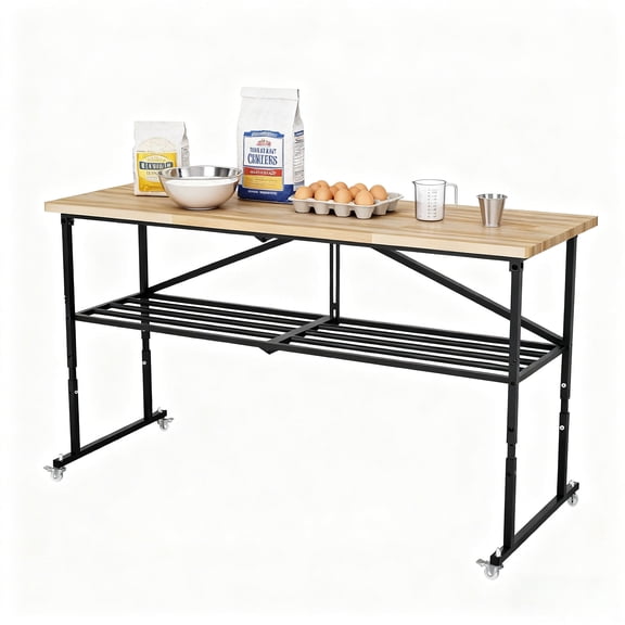Thanaddo Workstation Workbench Adjustable Height Foldable 2000 lbs Load Capacity Hardwood 70 Inch