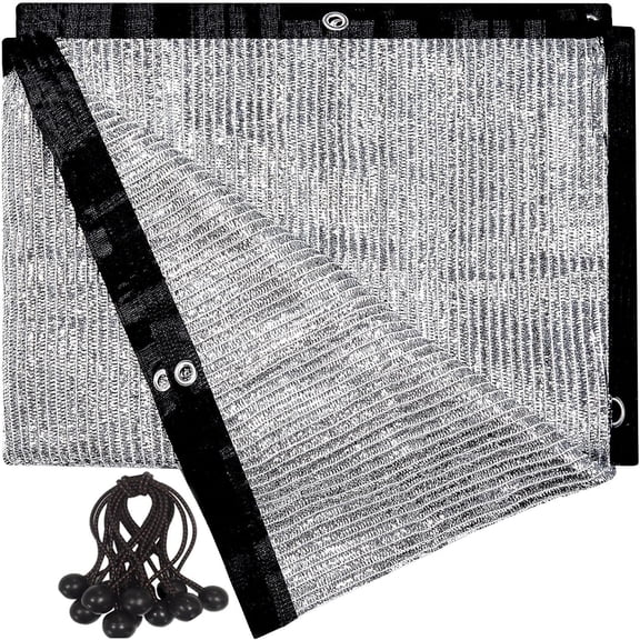 70% Aluminum Shade Cloth 6.5 FT x 6 FT, Durable Mesh Silver Tarps with Grommets and Ball Bungee,Reflective Sun Shade Net Cover for Pet Shade, Car Cover, Patio Garden, Pergola, Plants Growing, Pools