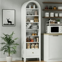 70" Arched Tall Kitchen Pantry Cabinet, 8-Tier Arched Storage Cabinet with Doors and Shelves, Shoe Cabinet for Entryway, Living Room, Hallway, White