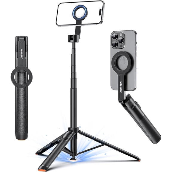 70" Auto-Open Magnetic Tripod for iPhone, Selfie Stick with Remote, Portable Phone Stand for Recording, Travel and Vlogging, Compatible with iPhone/Android ()
