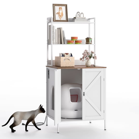 70" Automatic Litter Box Enclosure – Cat Robot Cabinet with Shelves & Built-in Power Outlet – Modern Self‑Cleaning Cover Furniture
