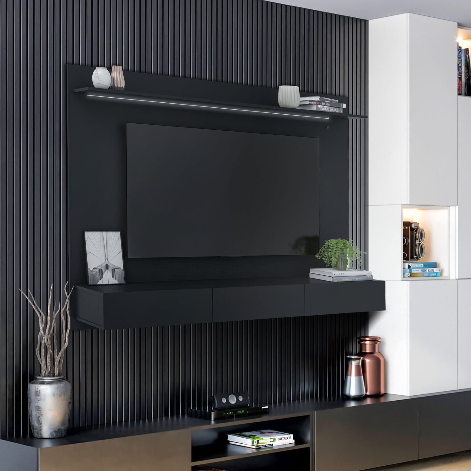 70" Bliss Wall Mounted Floating Entertainment Center-Color:Black ...