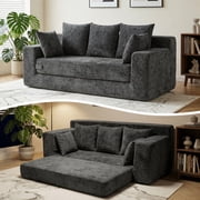 70" Boneless Couch with Pull Out Sofa Bed, 5 Pillows , 3 Seater Plush Velvet Sofa for Living Room & Bedroom,Grey