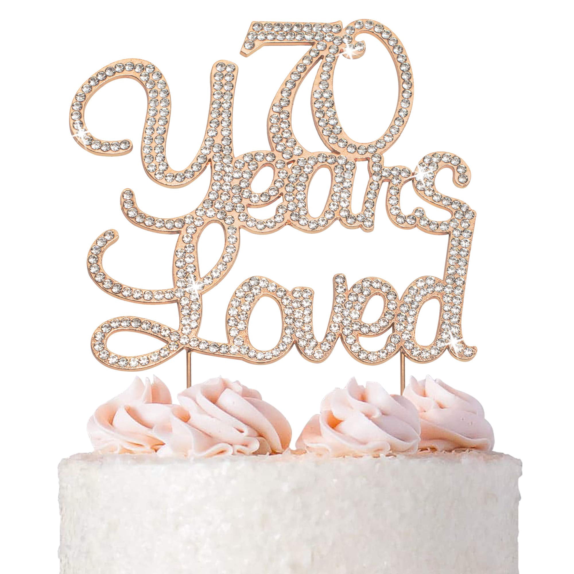 Happy Birthday Cake Topper - Gold Metal With Rhinestones, Adjustable Height, Keepsake Box