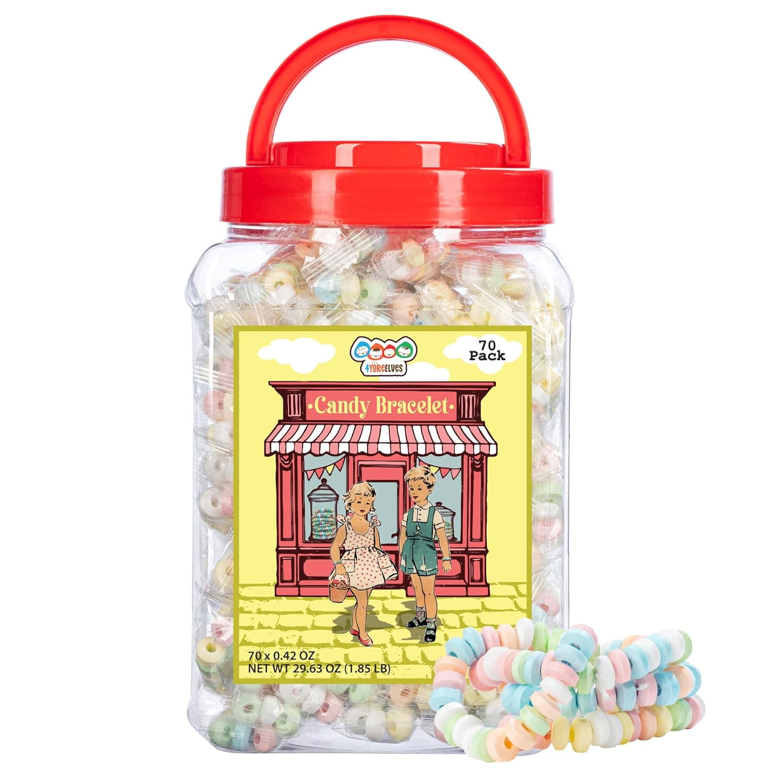 CAPTAIN CONFECTIONS 70 Candy Bracelets Individually Wrapped, Bracelet Candy Jewelry (Pack of 70x0.42oz) by 4YoreElves