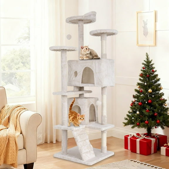 70" Cat Tree Cat Condo Cat Trees and Towers Multi-Level Activity Center Cat Playhouse with Sisal Scratching Posts & Perch for Kittens, Easy to Assemble, Beige