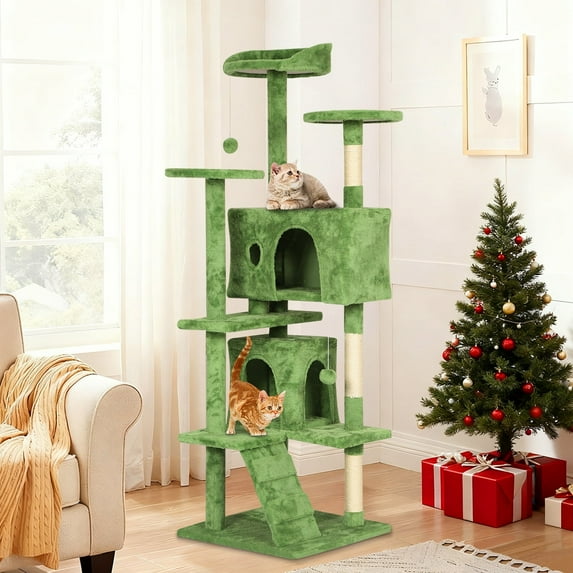 70" Cat Tree Cat Condo Cat Trees and Towers Multi-Level Activity Center Cat Playhouse with Sisal Scratching Posts & Perch for Kittens, Easy to Assemble, Green