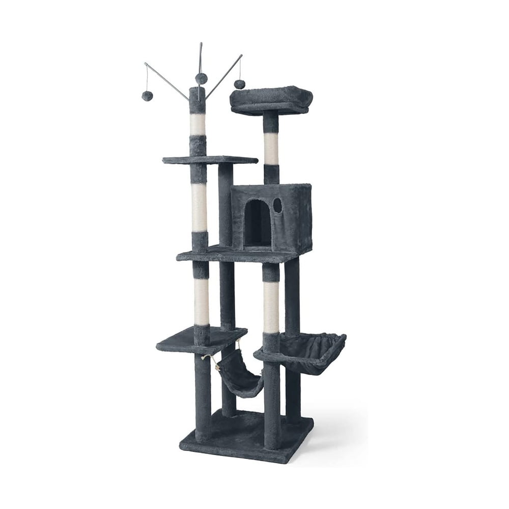 70" Cat Tree, Cat Tower Condo with Sisal Scratching Post and Hammock