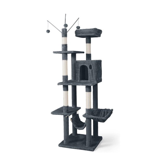 70" Cat Tree, Cat Tower Condo with Sisal Scratching Post and Hammock