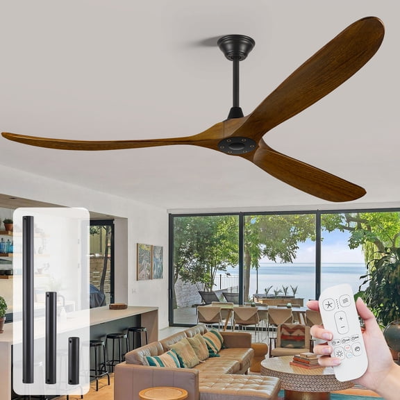 70" Ceiling Fans without Lights, Large Modern Famhouse Ceiling Fan No Light, High CFM 3 Blades Wood Propeller Ceiling Fan, 6 Speed Quiet DC Motor, Downrod Mount