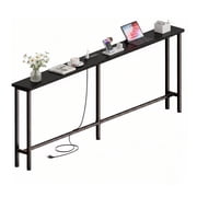Keelian 70" Narrow Behind Couch Table with Built‑in Power Strip, Long Sofa Table with Charging Station, Metal Frame Skinny Console Table for Living Room, Entryw