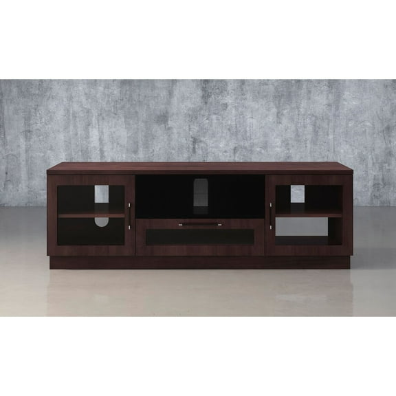 Furnitech Contemporary 70" Wood TV Stand Media Console in Wenge Brown Finish