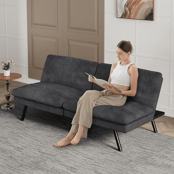 70" Convertible Sofa Bed with Removable Cushions, Adjustable Backrest, Memory Foam Folding Futon Recliner for Living Room, Office, Apartment