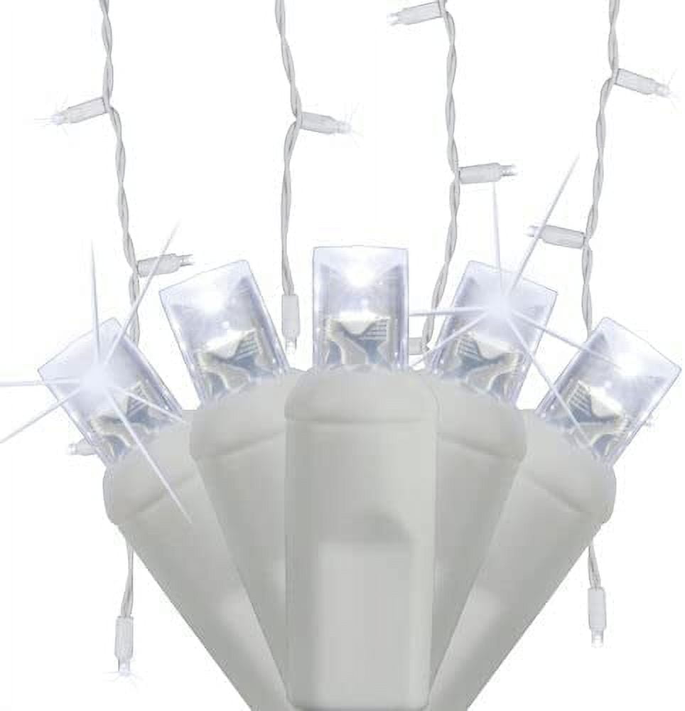 70 Cool White LED Twinkling Icicle Lights, 7', White Wire, Cool White