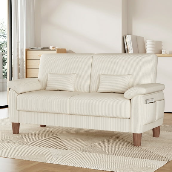 71” Corduroy Sofa for Living Room, AAQZ Small Comfy Couch for Small Space, One Box, Loveseat,Beige