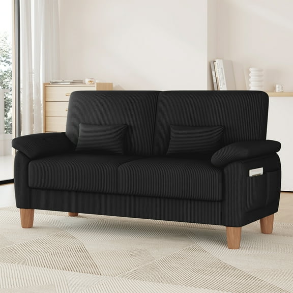 71” Corduroy Sofa for Living Room, AAQZ Small Comfy Couch for Small Space, One Box, Loveseat,Black