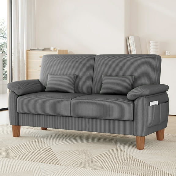 71” Corduroy Sofa for Living Room, AAQZ Small Comfy Couch for Small Space, One Box, Loveseat,Gray