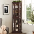 thumbnail image 1 of 70" Corner Curio Cabinet with LED Lights, Glass Display Shelf with Doors and 4 Adjustable Shelves, Vintage Storage Rack for Living Room, Office, Bar, Brown, 1 of 9
