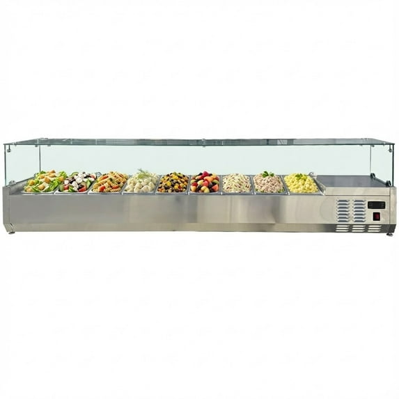 70'' Countertop Stainless Steel 9-Pan Refrigerated Salad Bar Display, NSF Cold Food Prep Station