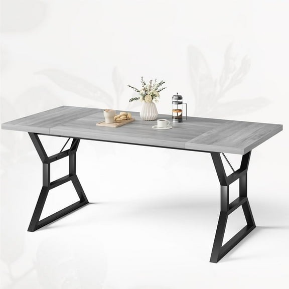 70" Dining Table for 6-8 People,Rectangular Kitchen Table with Metal Legs,Farmhouse Wooden Dining Table for Dining Room, Kitchen