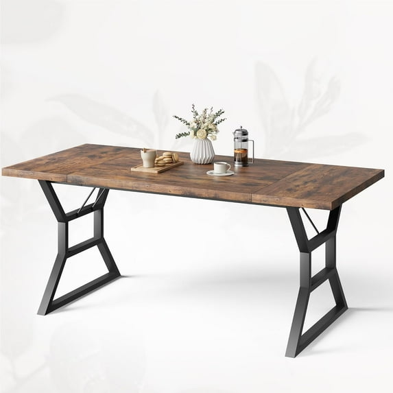 70" Dining Table for 6-8 People,Rectangular Kitchen Table with Metal Legs,Farmhouse Wooden Dining Table for Dining Room, Kitchen