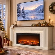 70" Electric Fireplace with Mantel, LED Fireplace TV Stand with 3 Drawers, Real Raised 4D Textured, 7 Color LED Light, 42" Fireplace Insert, 3-hidden Drawers, Modern Farmhouse Entertainment Center