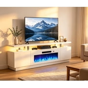 70" Electric Fireplace TV Stand for TVs up to 80"   36" Combustion Chamber, Adjustable Heat & Timer, White Wooden Cabinet & White Stove Core