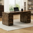 thumbnail image 1 of 70" Executive Desk, Large Office Computer Desk with Metal Edge Trim, Writing Desk with 2 File Drawers and Outlets, Modern Simple Workstation Business Furniture for Home Office, 1 of 7