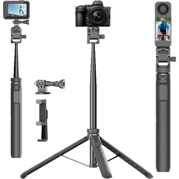 70" Extendable Selfie Stick Tripod for Phone & Action Camera, Heavy Duty Aluminum Cell Phone Tripod Stand with Wireless Remote & Cold Shoe, Compatible with iPhone 17 16 Pro Max, GoPro, DJI,