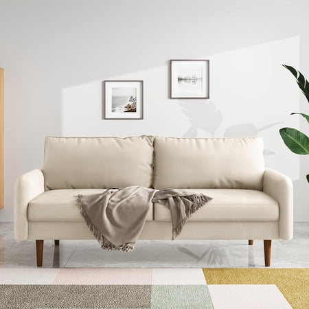 70" Fabric Upholstered Sofa,Couches for Living Room,Comfy Sleeper Couch with Extra Deep Seats, Mid Century Modern Decor Three Seater Sofa Couches,Beige