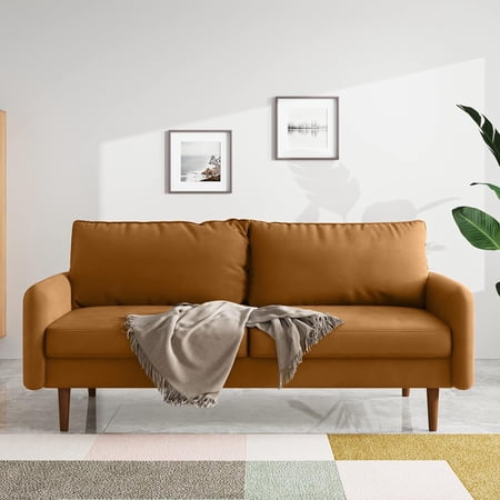 70" Fabric Upholstered Sofa,Couches for Living Room,Comfy Sleeper Couch with Extra Deep Seats, Mid Century Modern Decor Three Seater Sofa Couches,Ginger